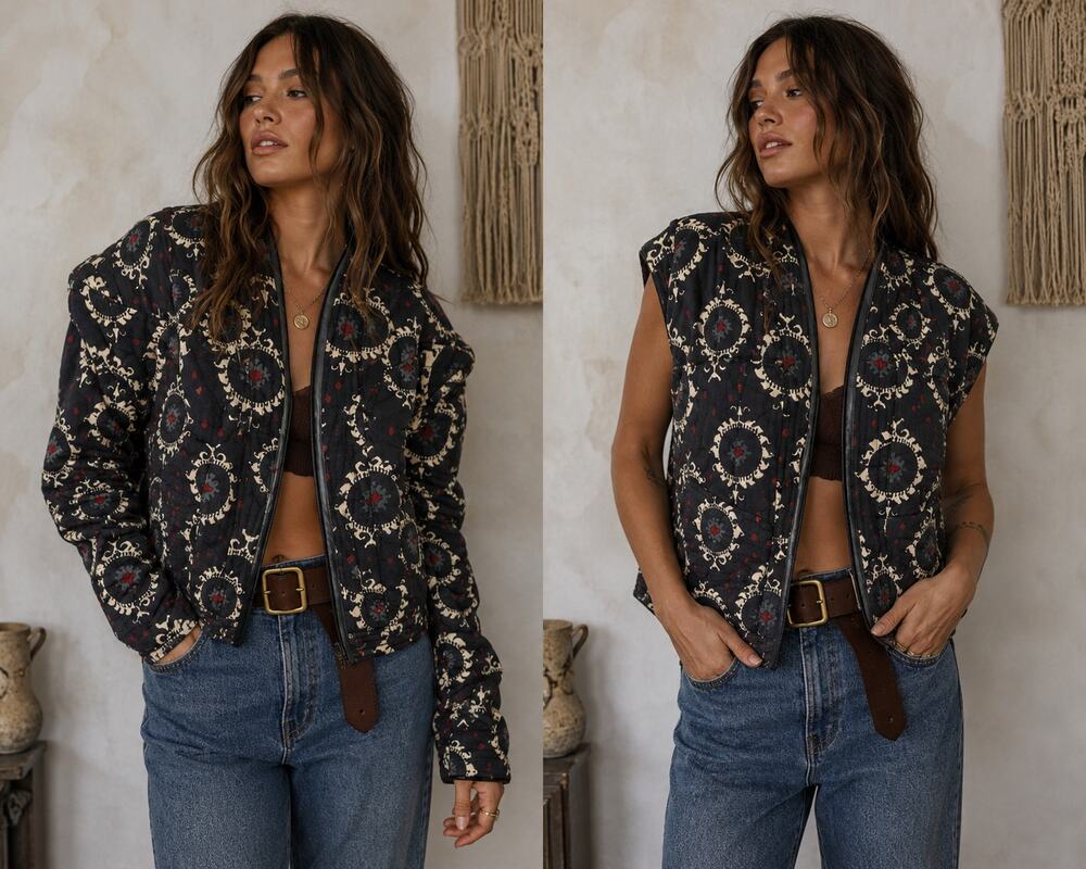 Anthro Rapsodia Oversized Quilted Convertible Jacket Vest Zip Off Sleeves XS